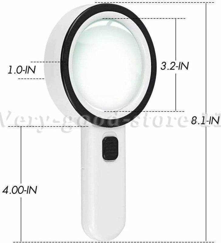 30X Handheld Magnifying Glass with 12 LED Lights for Reading & Inspection