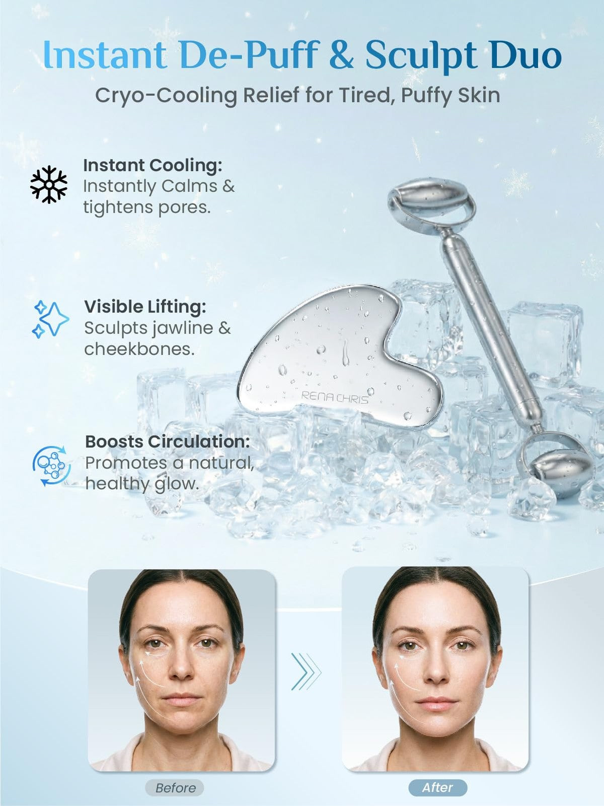 Stainless Steel Gua Sha and Facial Roller Set - Anti-Breakage Face Massage Tools