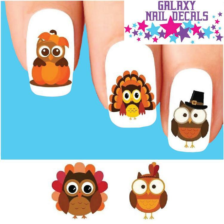 Waterslide Owl Nail Decals Set of 20 Fall Thanksgiving Nail Art Stickers