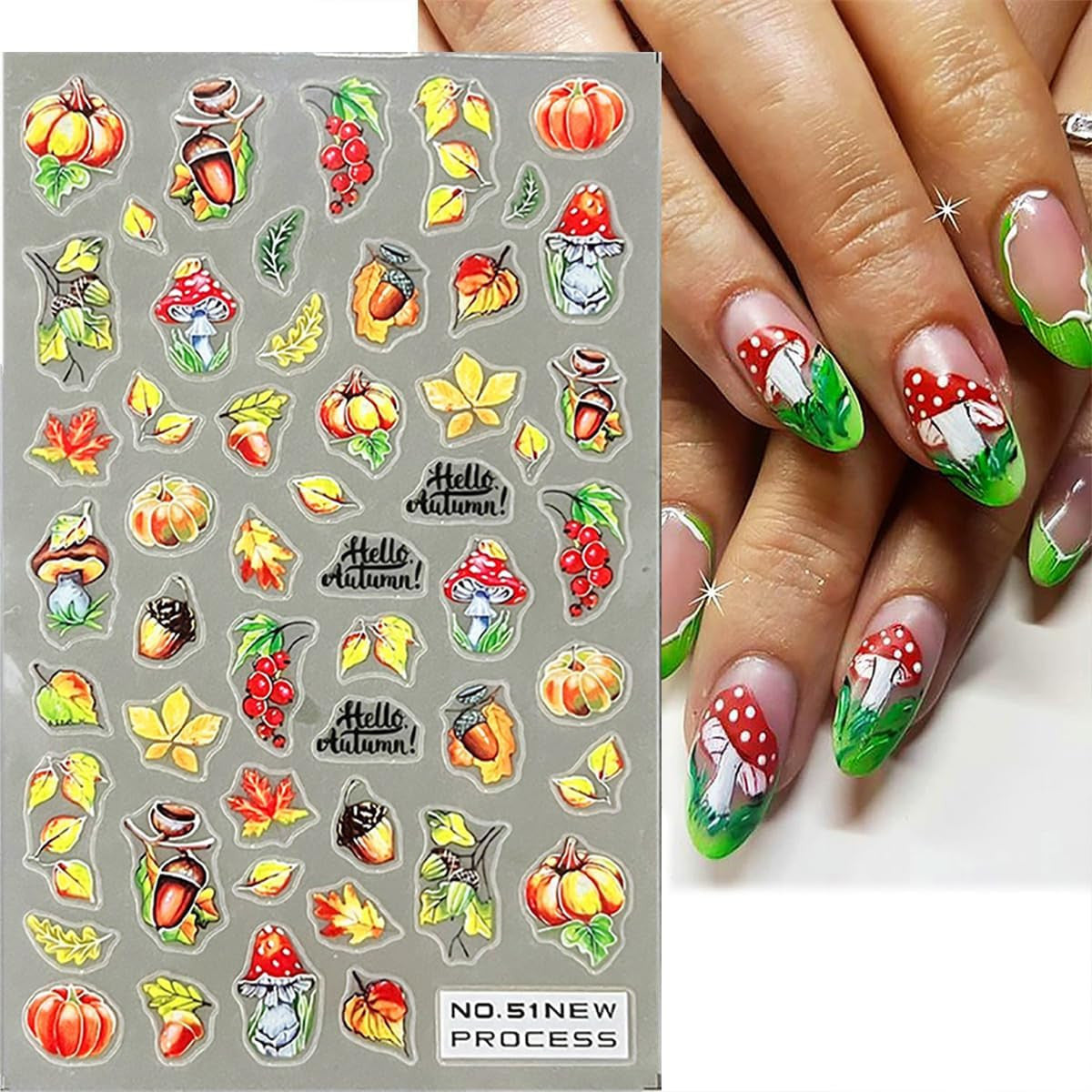 Fall Nail Art Stickers Set - 6 Sheets Autumn Maple Leaves & Decals