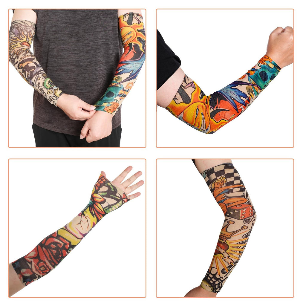18 Pcs Temporary Tattoo Arm Sleeves – Random Pattern Nylon Spandex Sleeves for Men Women