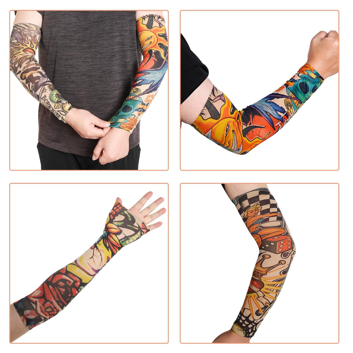 18 Pcs Temporary Tattoo Arm Sleeves – Random Pattern Nylon Spandex Sleeves for Men Women