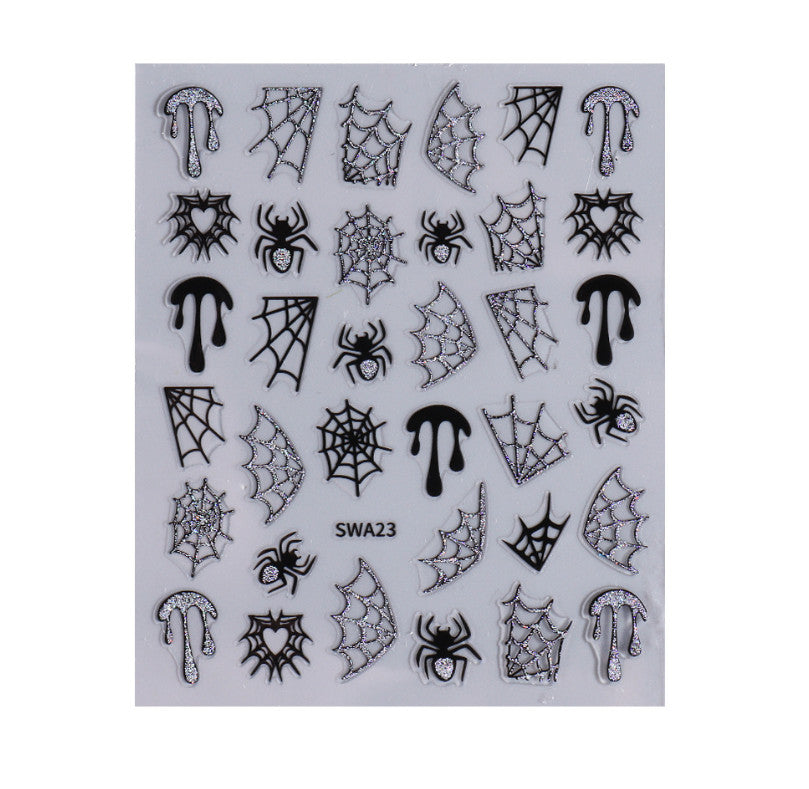 Halloween Spider Web Nail Art Stickers - Self Adhesive Glitter Decals