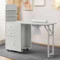 Foldable Nail Tech Table with Dust Collector, Storage Shelves & Lockable Casters