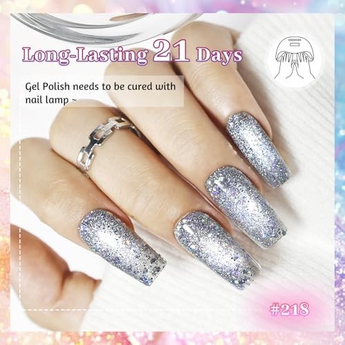 Holographic Cat Eye Gel Nail Polish Set with Base & Top Coat - 10 Colors
