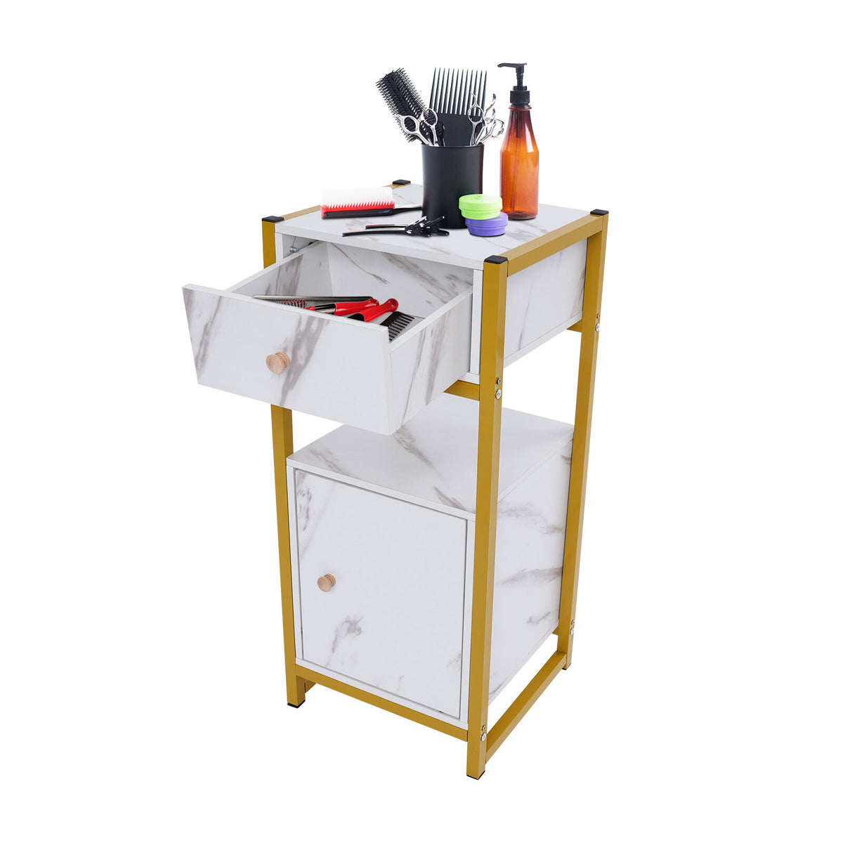 Hair Tool Rack with Drawer and Storage Cabinet for Barber Shop