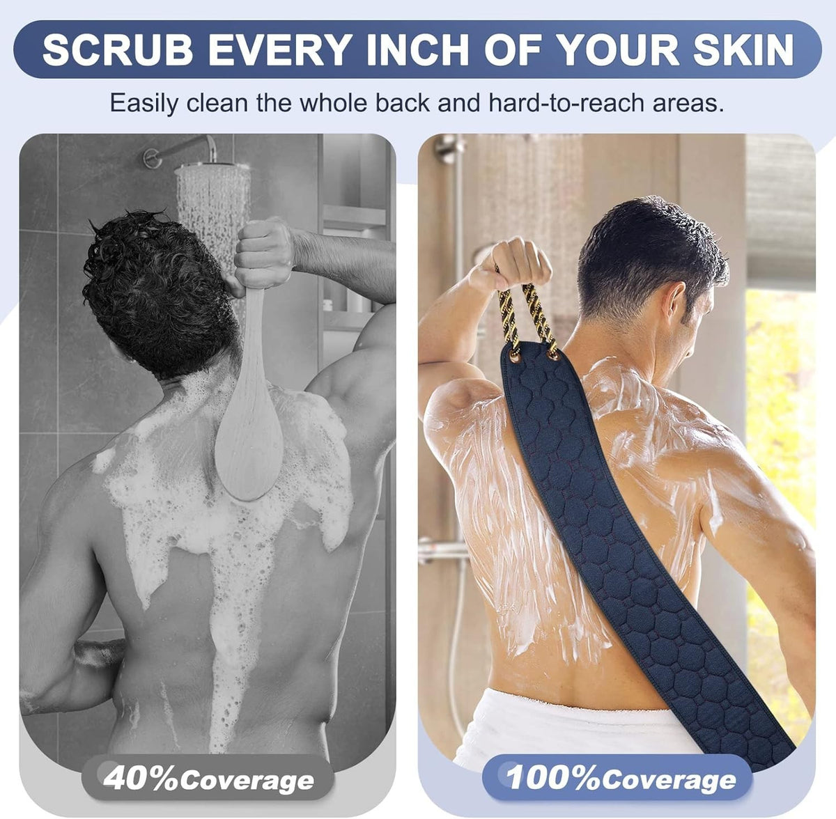 Long Exfoliating Back Scrubber with Handles - Double-Sided 38.5 Inch
