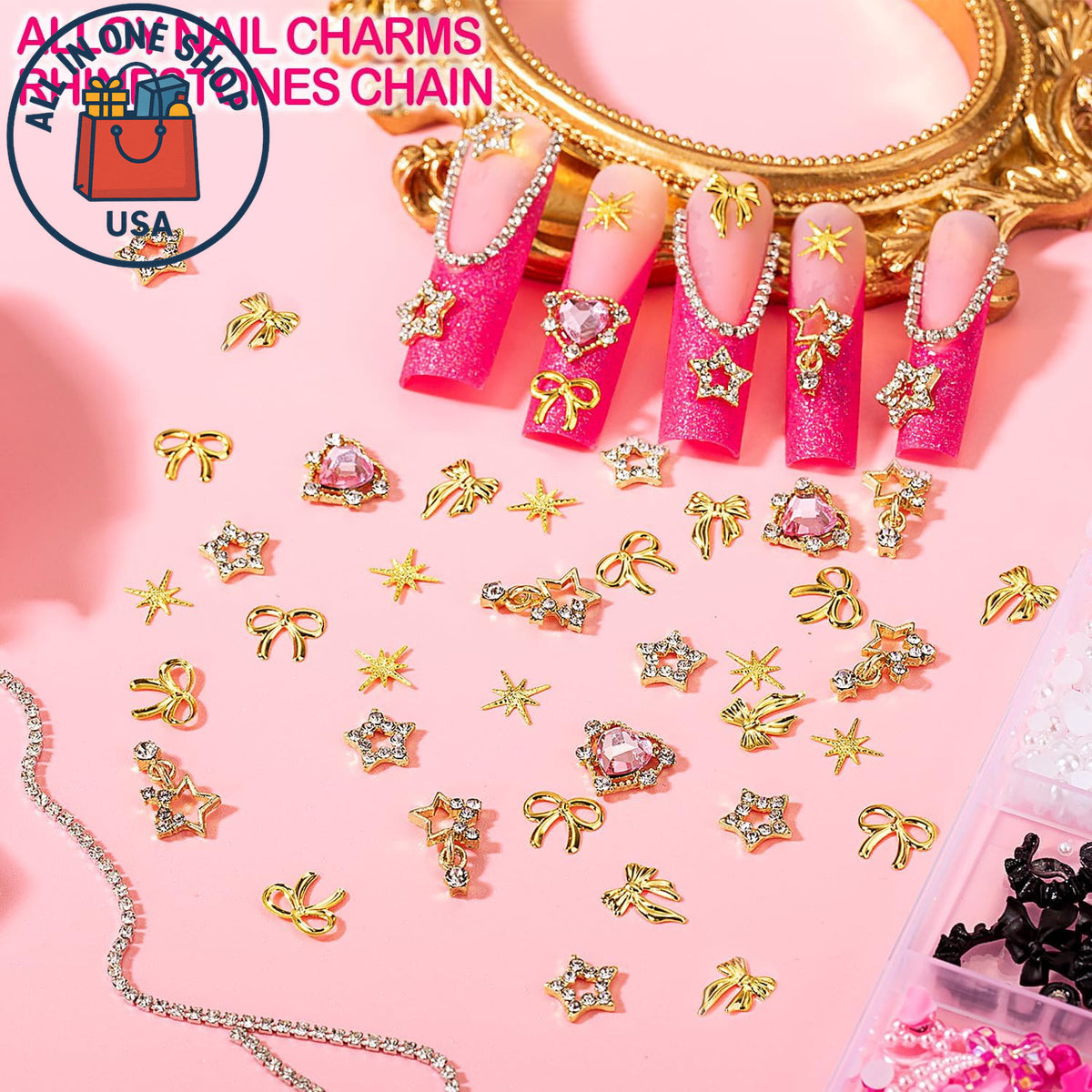 3D Nail Charms & Gems Set with Butterflies Stars for Nail Art - 8000 Pieces