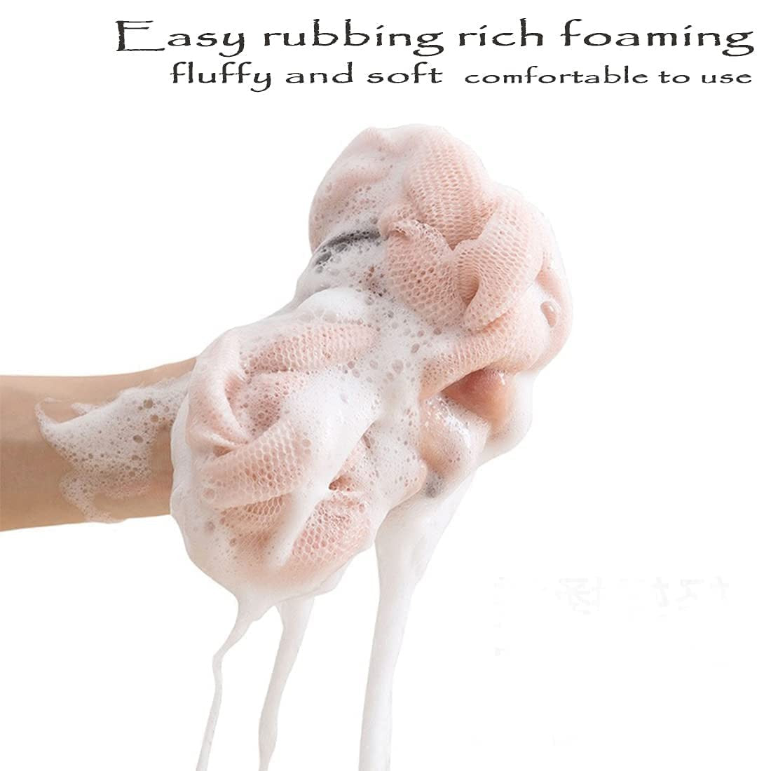 Long Loofah Back Scrubber Set - Exfoliating Mesh Bath Sponges with Rope Handles, 4 Pack