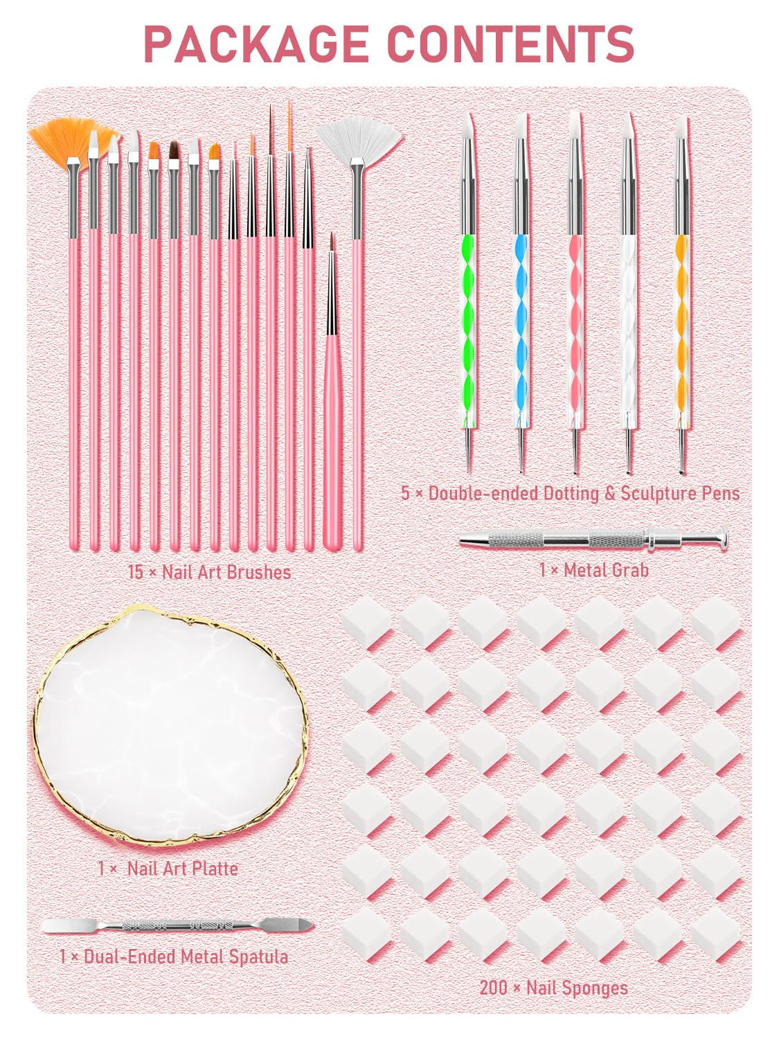 Professional 223-in-1 Nail Art Tool Set with Brushes, Sponges & Accessories