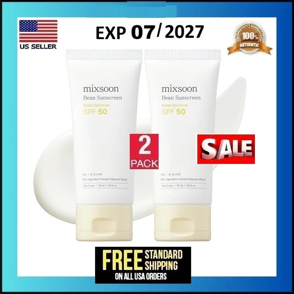 2 Pack SPF 50 Broad Spectrum Sun Cream for Face - Lightweight, No White Cast