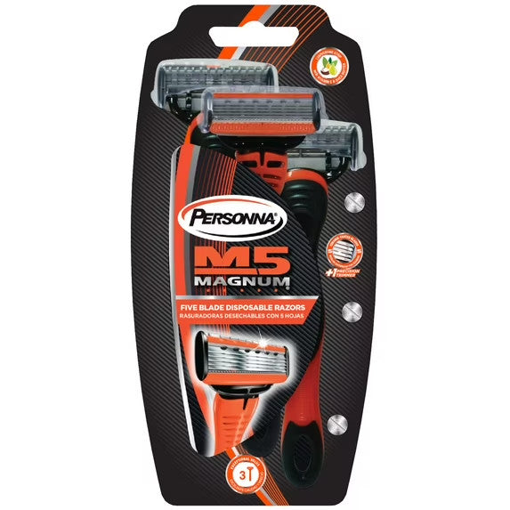 Personna M5 Magnum 5 Blade Disposable Razor with Trimmer - 3 Pack