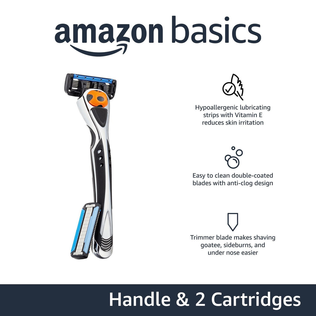 Men's 5-Blade Razor with Pivoting Handle & Refill Cartridges, Black