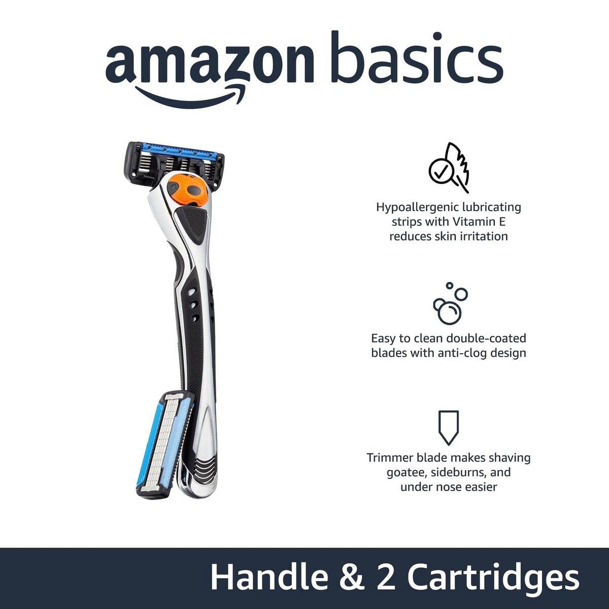 Men's 5-Blade Razor with Pivoting Handle & Refill Cartridges, Black