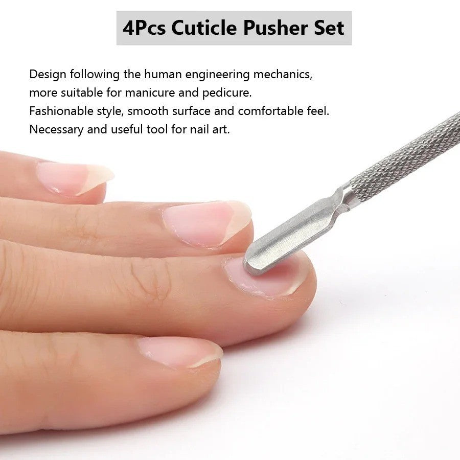 4-Piece Stainless Steel Cuticle Remover Nail Pusher Manicure Tool Set