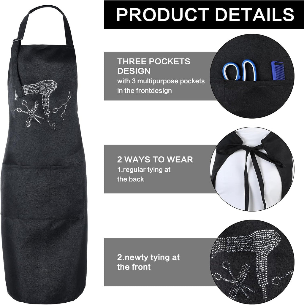 Hair Stylist Apron with 3 Pockets, Professional Haircut Apron with Rhinestones