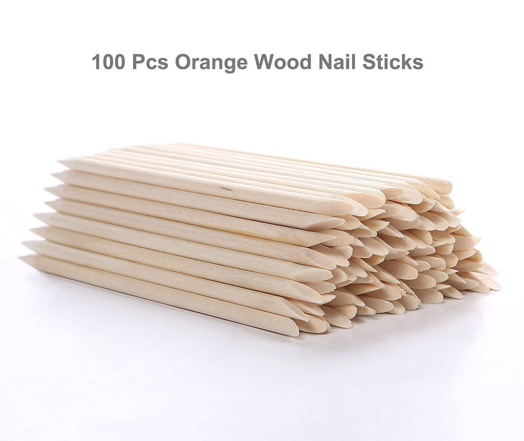 100Pcs Natural Orange Wood Nail Sticks Double Sided Cuticle Pusher