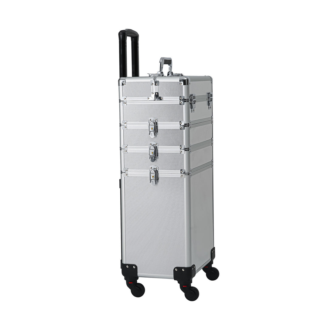 4-in-1 Aluminum Rolling Makeup Train Case with Drawers and Wheels