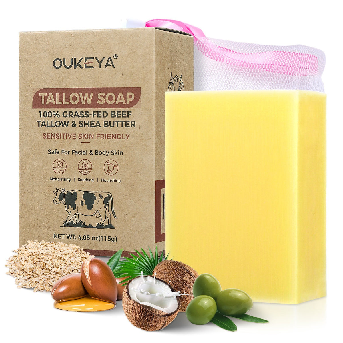 Grass Fed Beef Tallow Soap Bar for Face Body Hands - Gentle Cleansing
