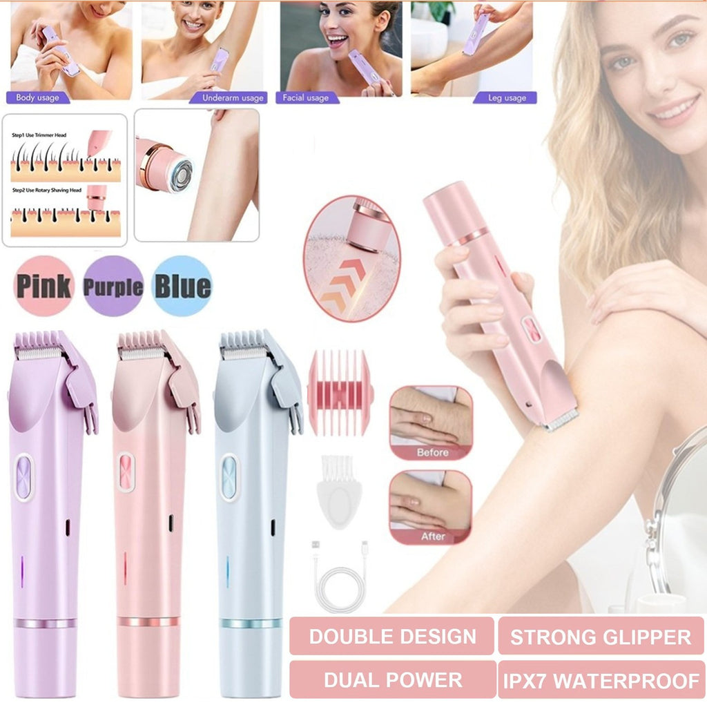 Women Dual Head Waterproof Electric Shaver & Bikini Trimmer - Rechargeable, Wet & Dry Use
