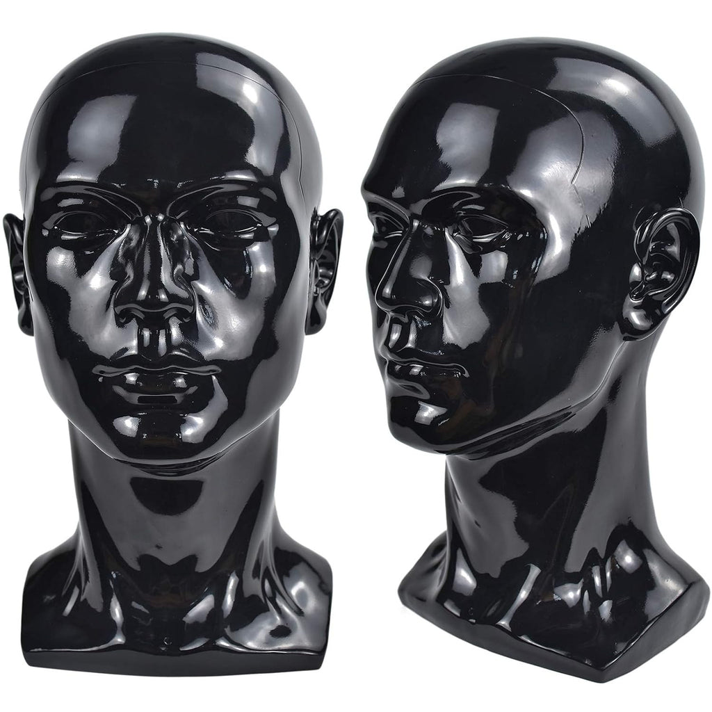 PVC Mannequin Head Black Male Display Stand for Wigs Hats and Accessories