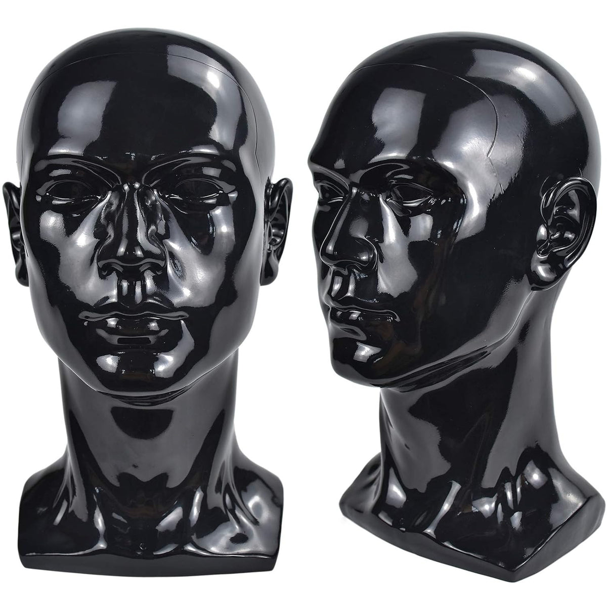 PVC Mannequin Head Black Male Display Stand for Wigs Hats and Accessories