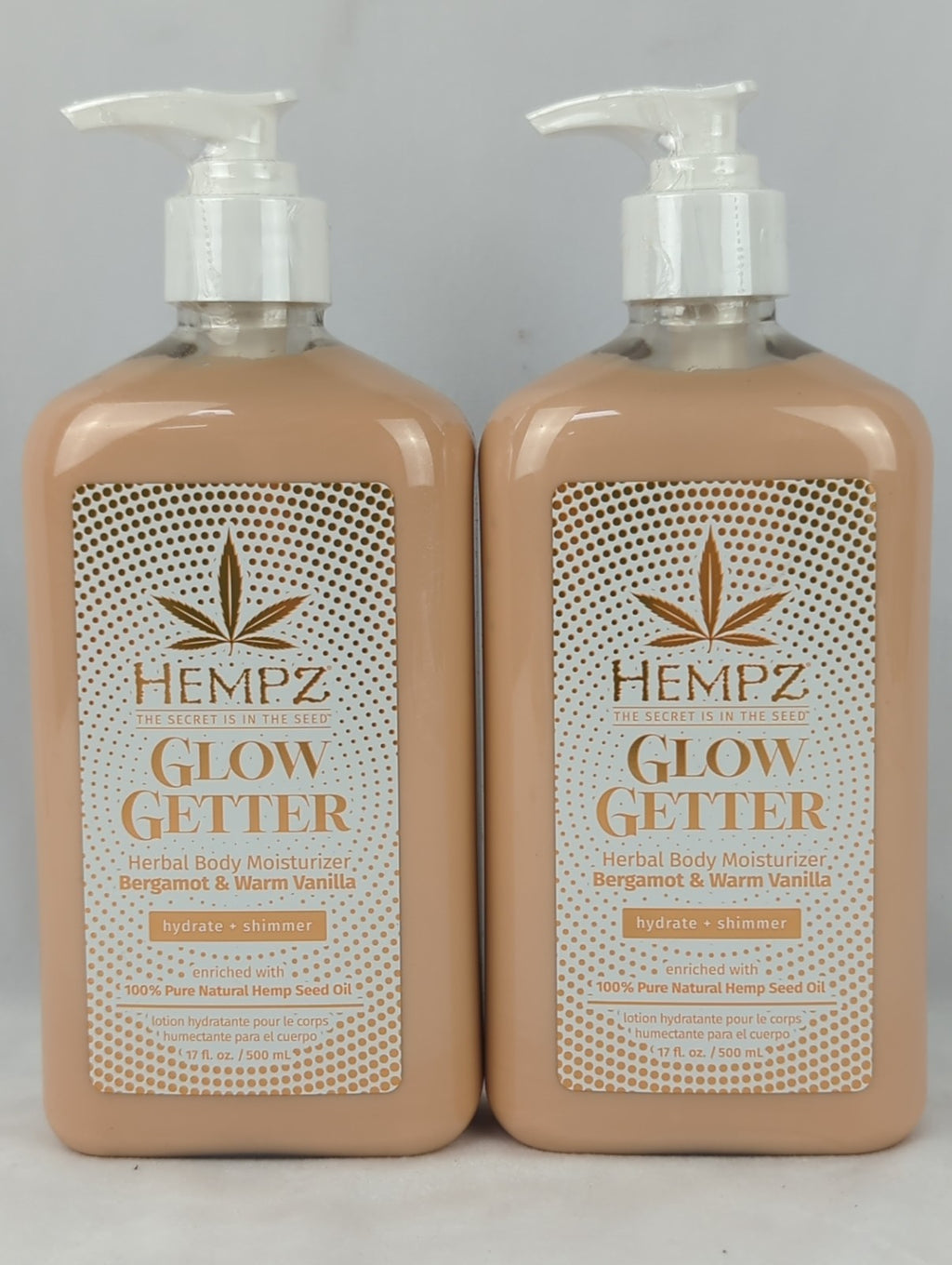 Hempz Glow Getter Body Moisturizer Set with Shimmer Bergamot Vanilla 2 Pack