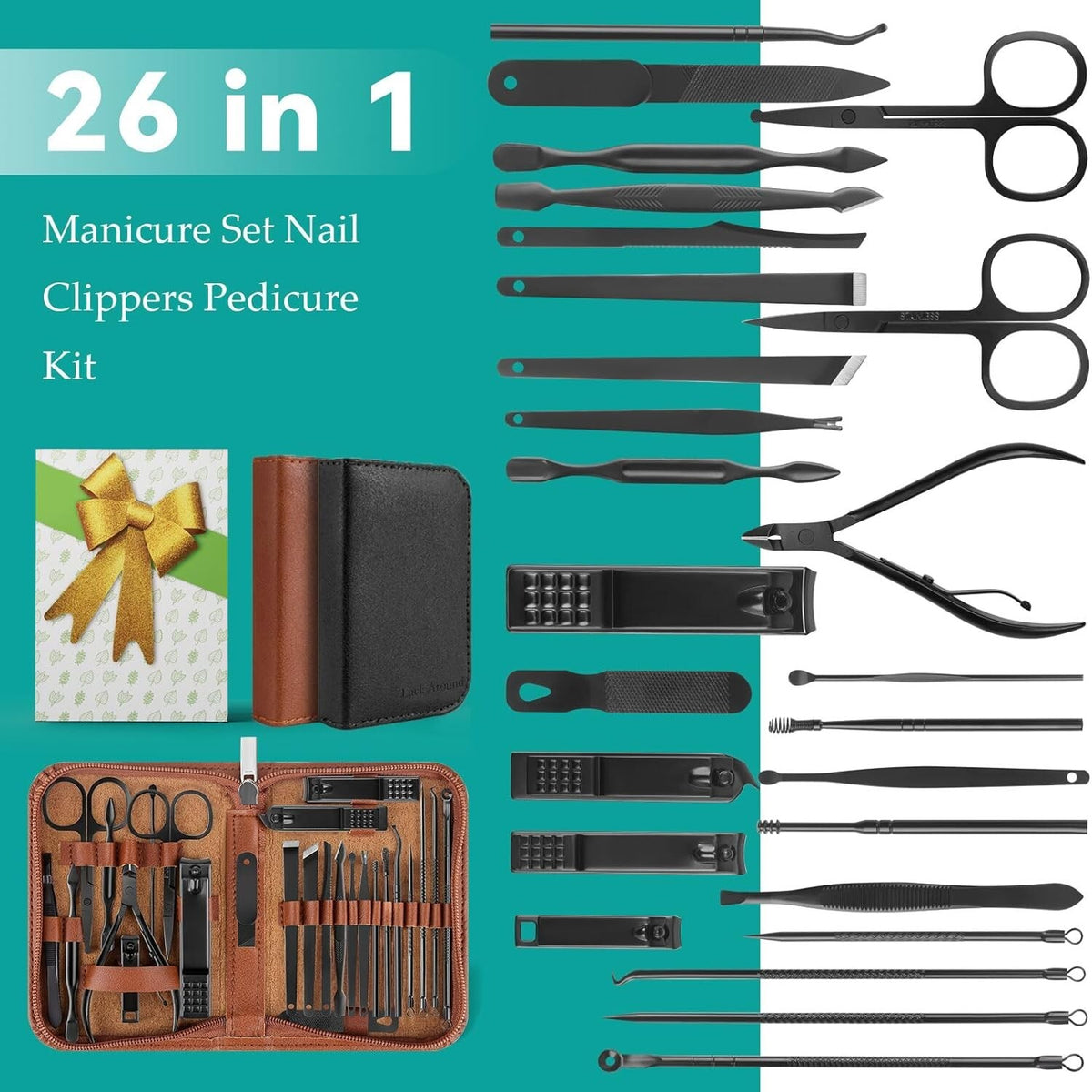 Professional Manicure & Pedicure Kit with 26 Nail Care Tools - Portable Stainless Steel Set