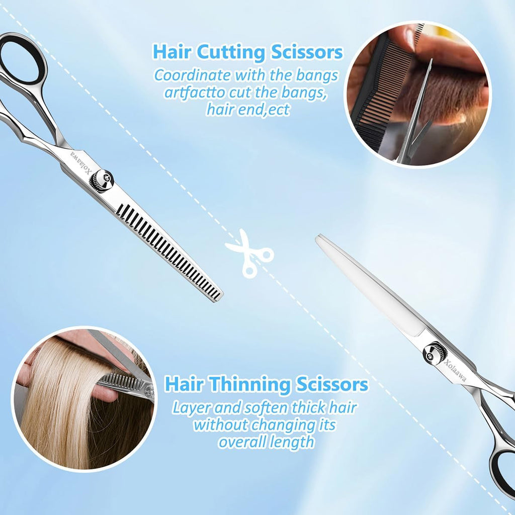 Hair Cutting Scissors Thinning Shears Kit - Premium Stainless Steel Salon Tools