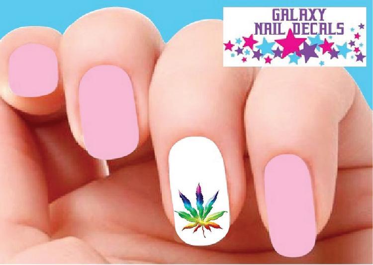 Colorful Cannabis Leaf Waterslide Nail Decals - Set of 20 for Nail Art