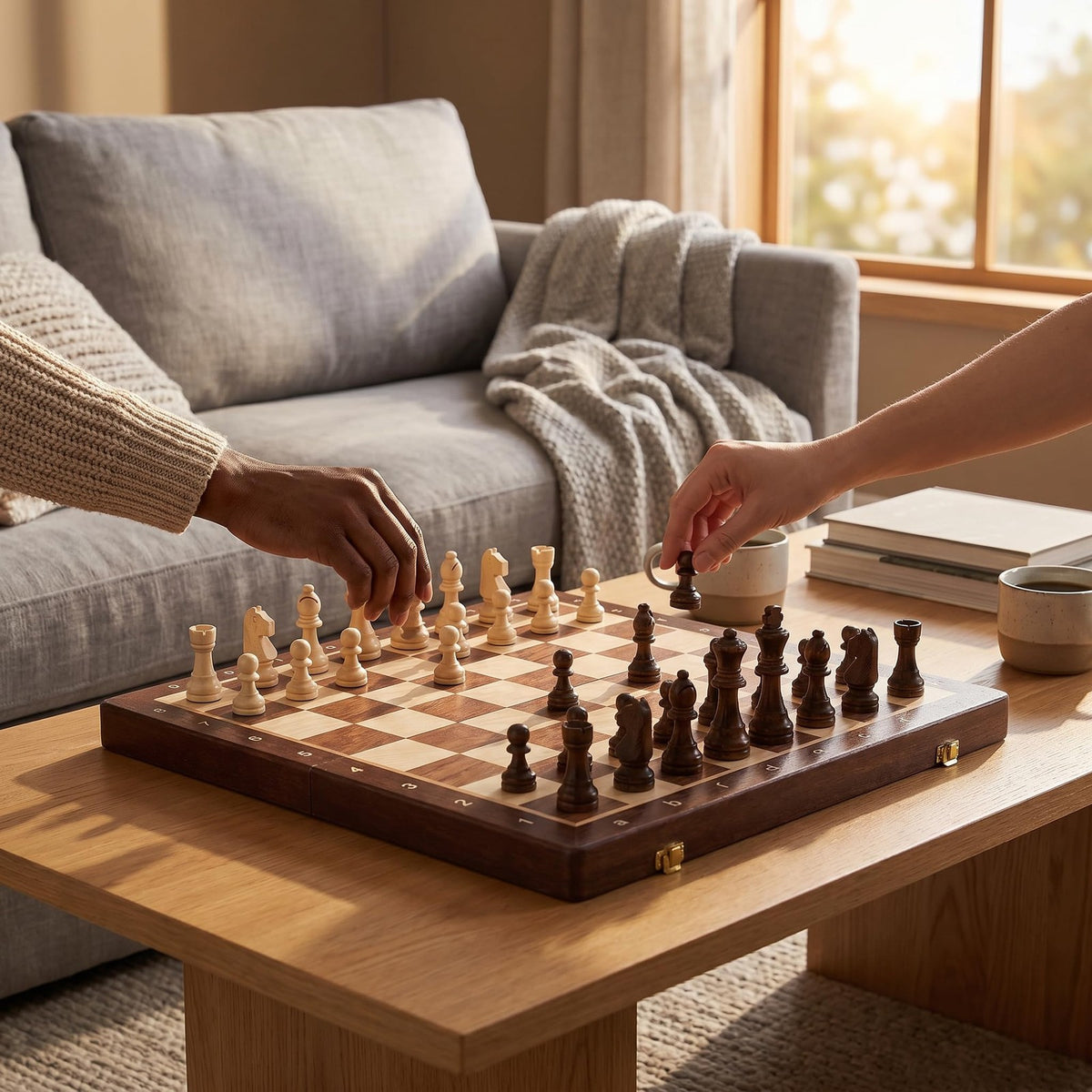 15-Inch Folding Walnut Chess Set with Storage and Travel Case