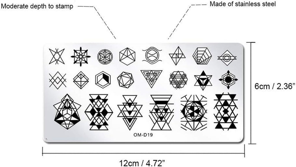 Nail Stamping Plate Set with Geometric & Star Designs - 5 Pieces