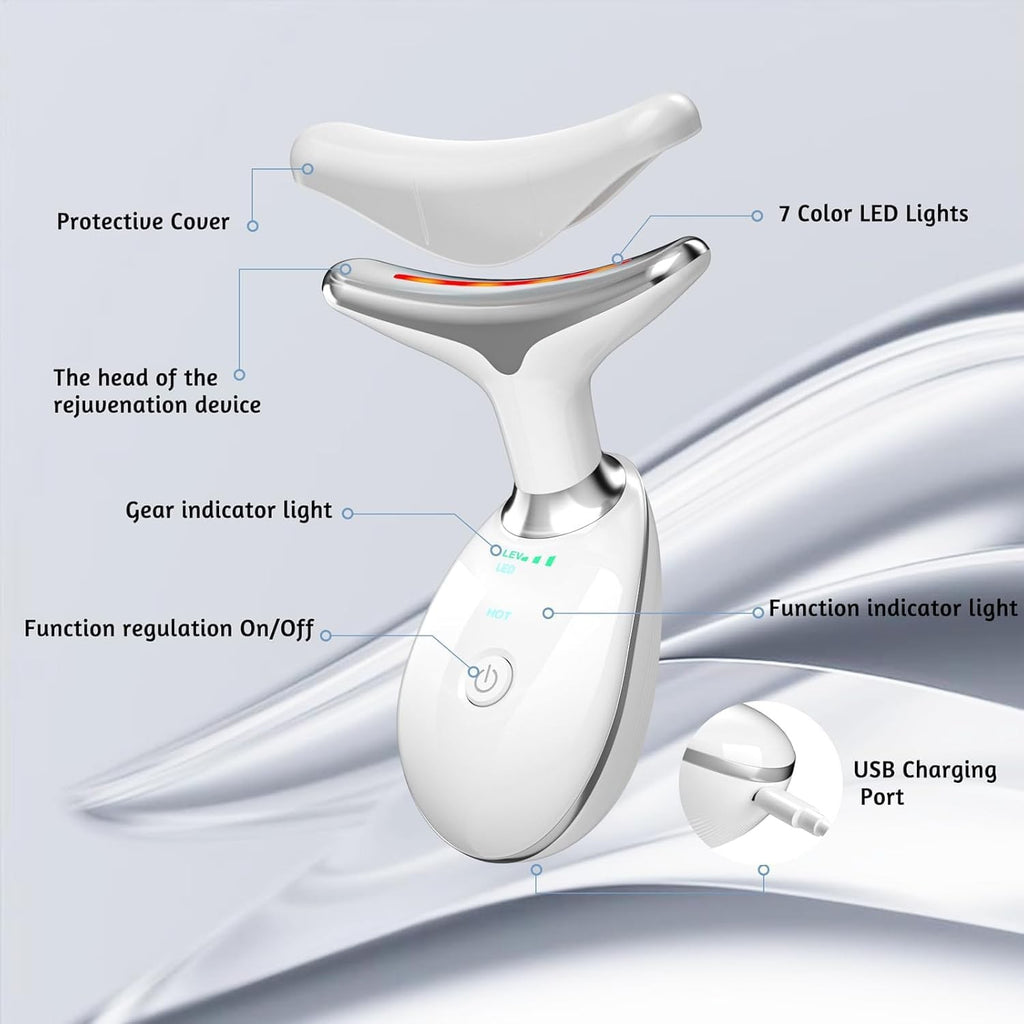 7-in-1 Face Massager with Red Light Therapy & Heat - Small White-Silver