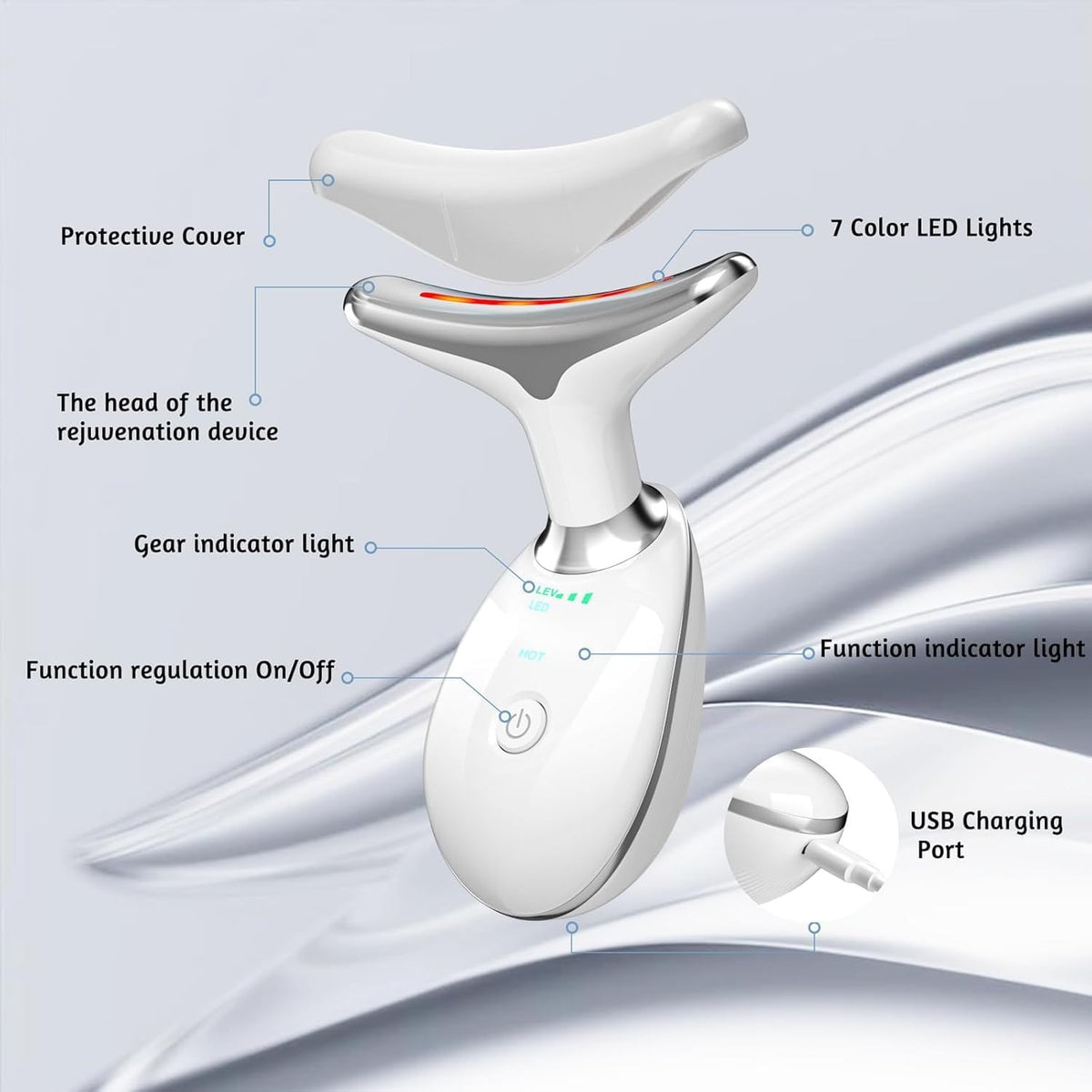 7-in-1 Face Massager with Red Light Therapy & Heat - Small White-Silver