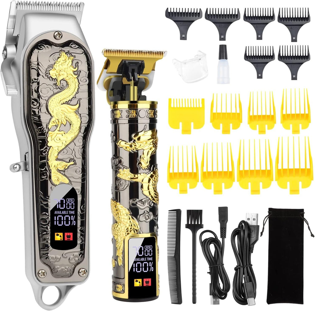Professional Cordless Hair Clippers for Men with T-Blade & Guide Combs