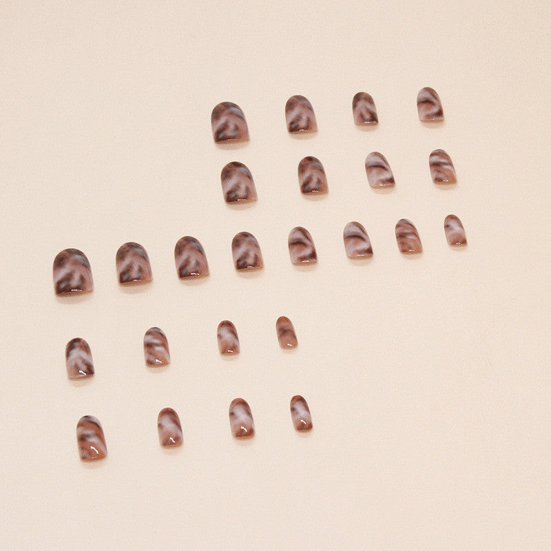 48pcs Almond Press On Nails Brown Marble Tortoise Shell Stylish Nail Art