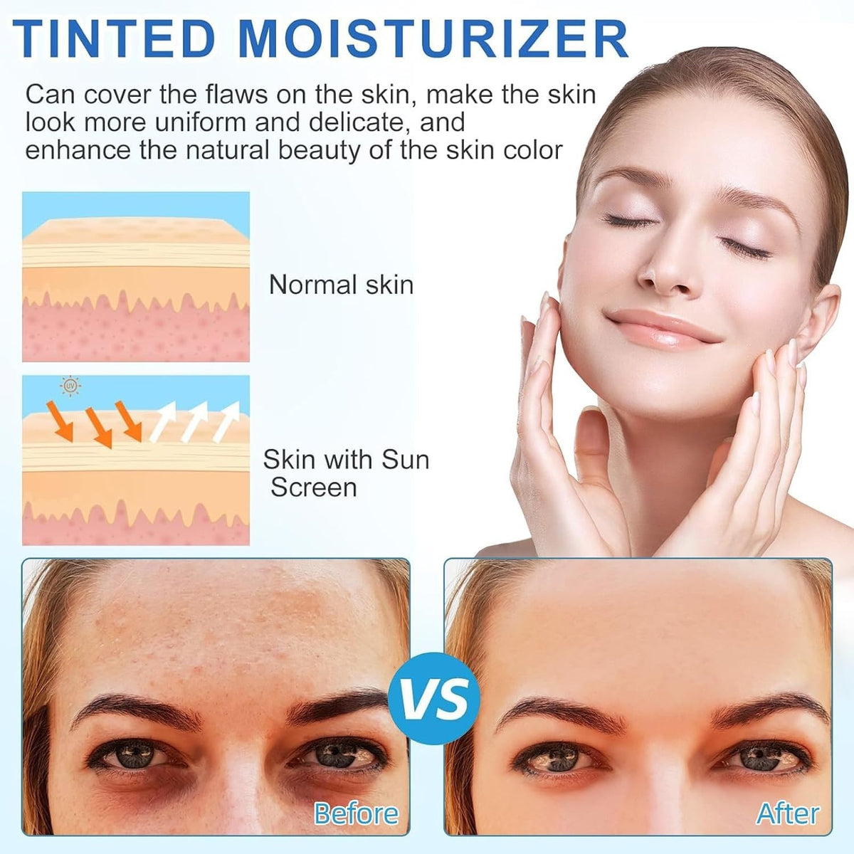 Tinted Sunscreen SPF 50+ for Face - Hydrating UV Protection, No White Cast