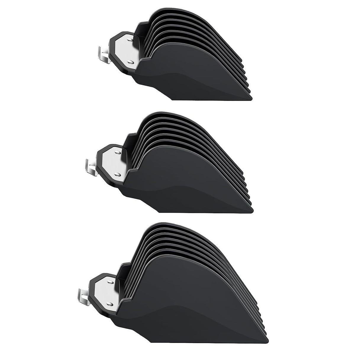 Clipper Guard Set for Wahl Hair Clippers - 3 Sizes with Metal Clips - Black