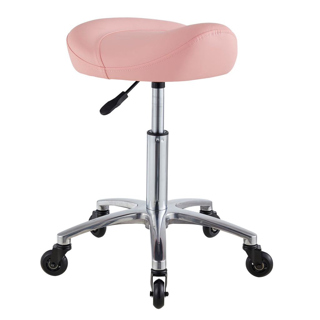 Pink Saddle Salon Stool with Hydraulic Height Adjustment and 360° Swivel