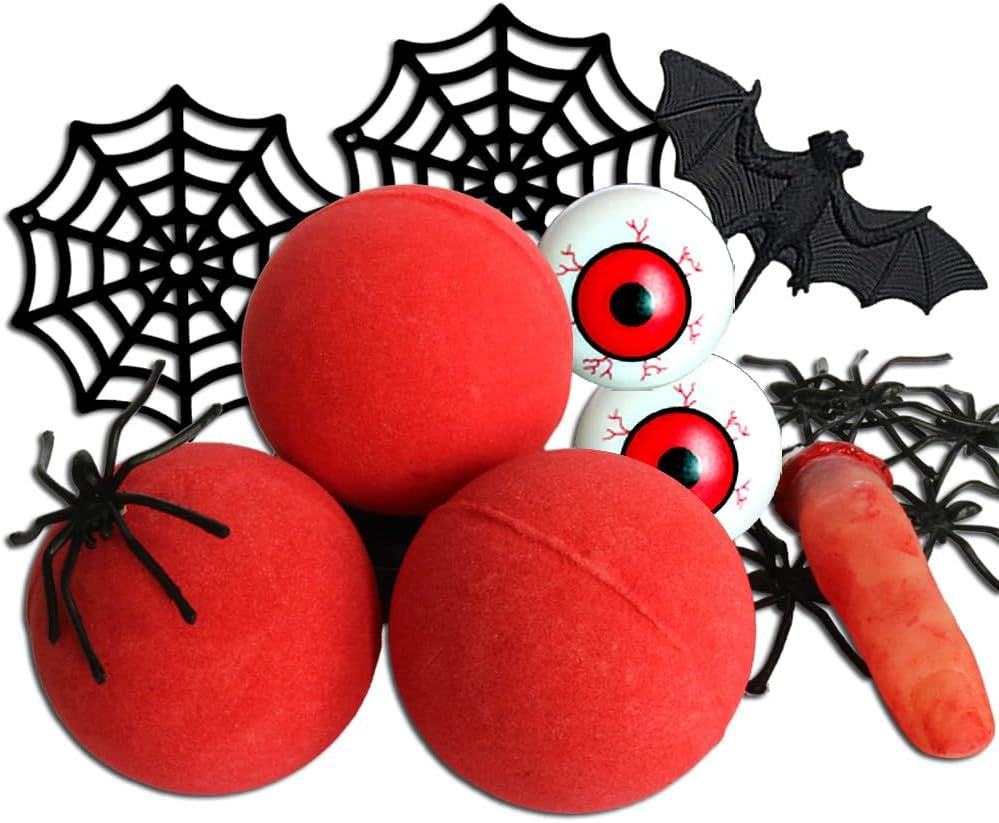 Halloween Bath Bombs Set of 3 Red Spooky Themed Bath Additives for Halloween Decor