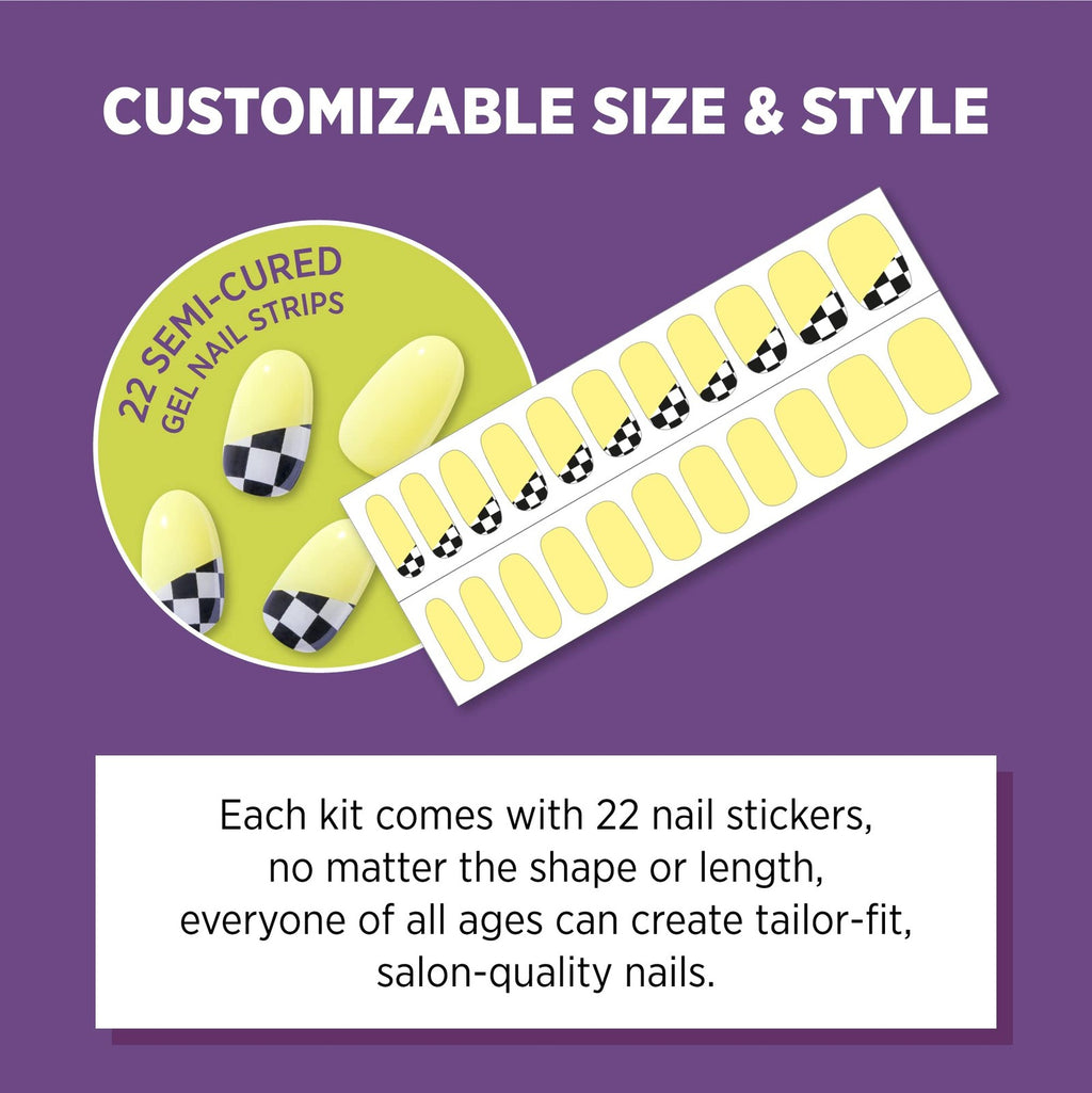 Semi Cured Gel Nail Strips - Lemon Check, Easy at-Home Manicure