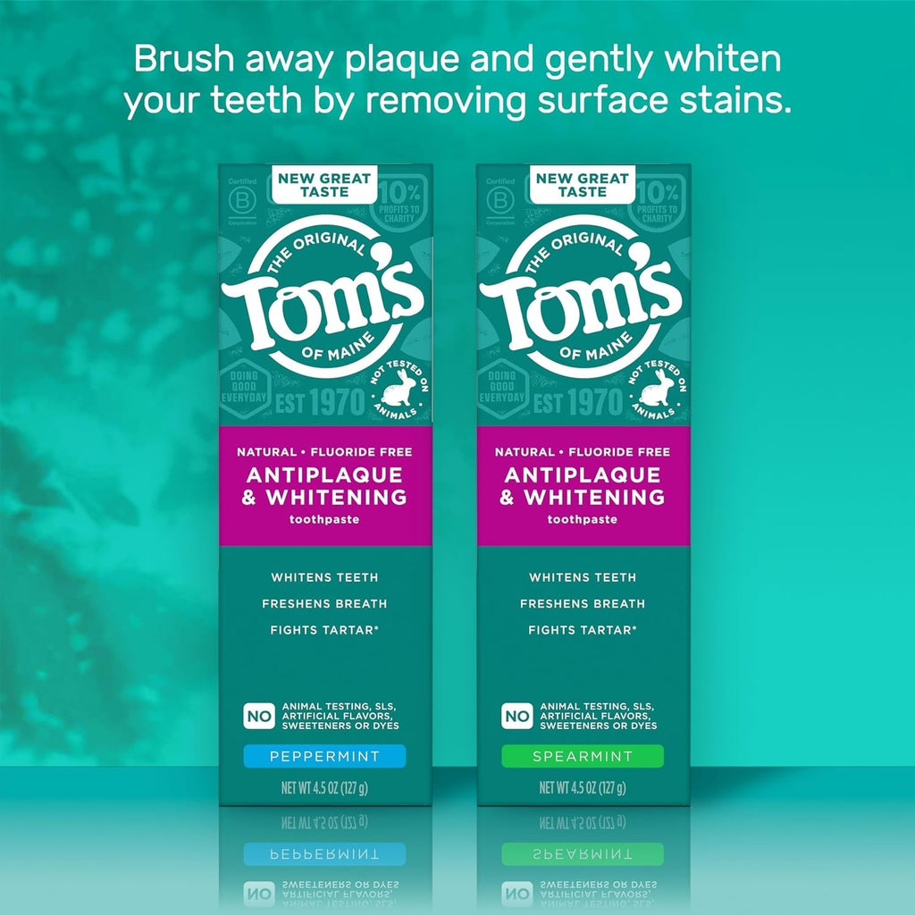 Natural Fluoride-Free Peppermint Toothpaste - Whitens & Fights Tartar, 2 Pack