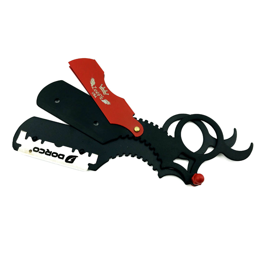 Barber Razor Blade Holder with 10 Blades - Professional Straight Razor Accessory