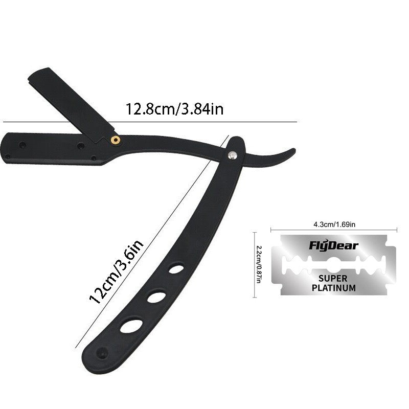 Men's Folding Straight Razor Stainless Steel Barber Shaving Knife Black
