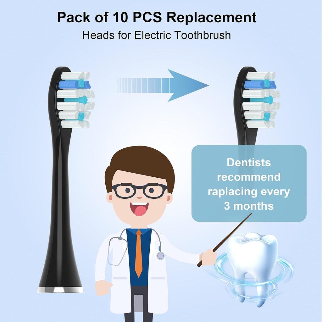Replacement Sonic Toothbrush Heads 10 Pack for AquaSonic Black Series