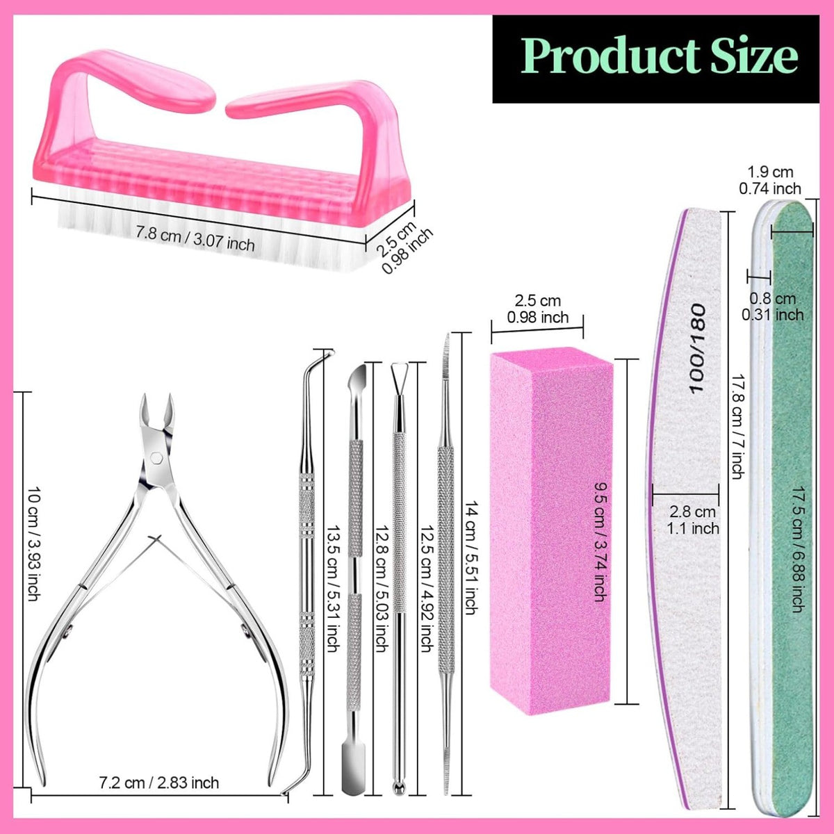 Professional Nail Care Kit with Files Buffer Cuticle Nippers & Tools
