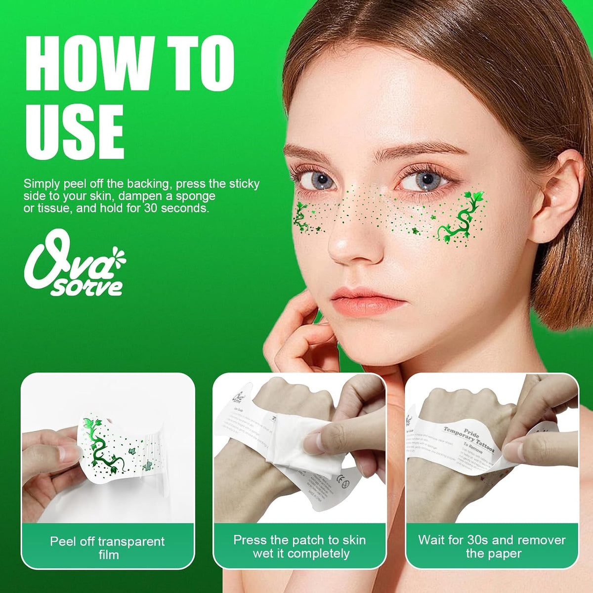 Ivy Face Tattoo Set – 8 Sheets Water-Resistant Freckles & Vines for Halloween