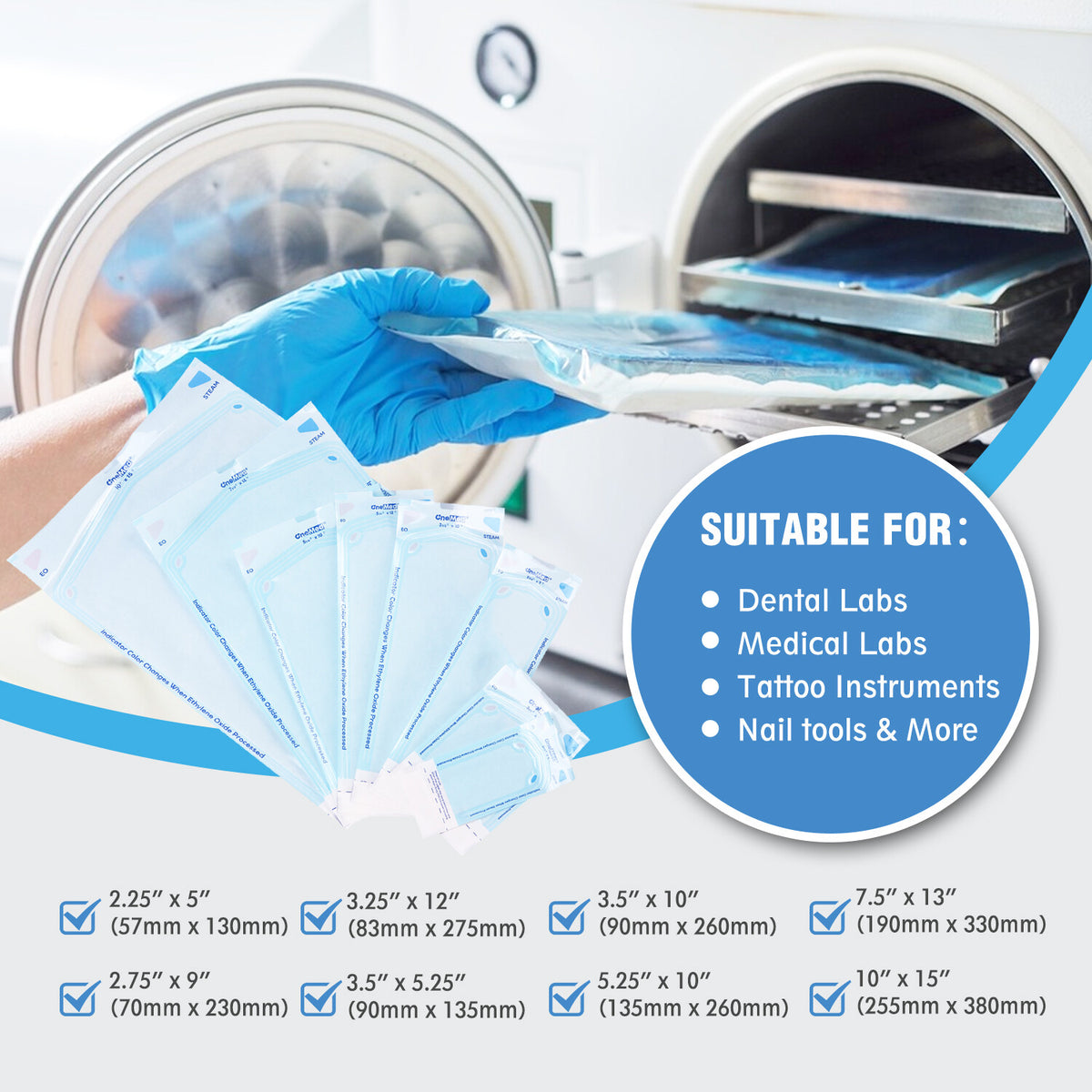 Dental Self Seal Sterilization Pouches Autoclave Bags - Multiple Sizes