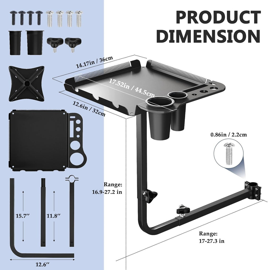 Rotatable Salon Tray for Barber Chairs with Adjustable Height and Tool Organizer