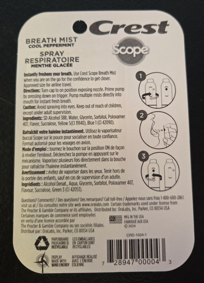 Crest Scope Breath Mist Twin Pack Peppermint Sugar-Free Oral Freshener